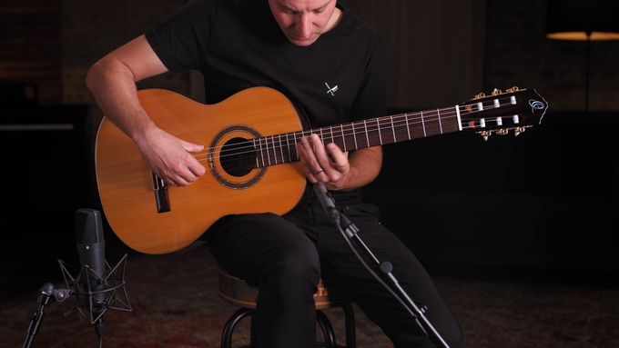 Full Size Guitar Solid Cedar/ Walnut Natural video