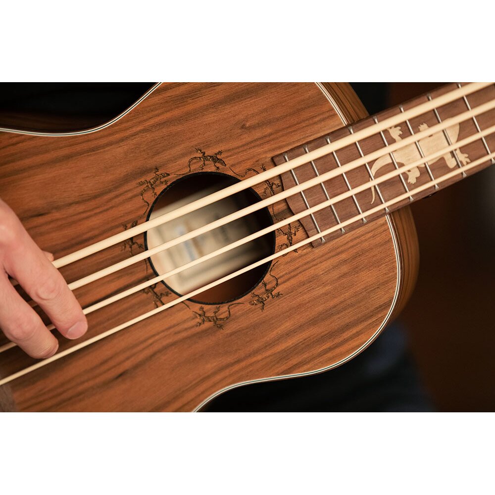 Stain Finish Ortega Guitars LIZARD-BS-GB 4 String Lizard Series Uke Bass with Dao Top and Body 