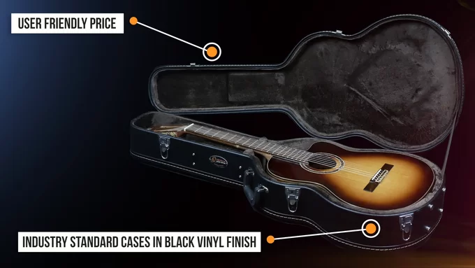 OCCSTD-34 Ortega Guitars 3/4 Classical Guitar Economy Hardshell Case-15 mm Velvet Padding-Black w/Chrome Hardware, 