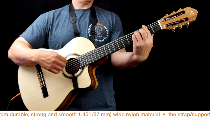 Guitar Nylon Strap w/ Support Hook Black video