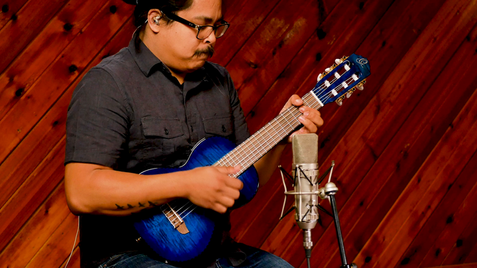 1/8 Size Guitar Flamed Mahogany Faded Blue video