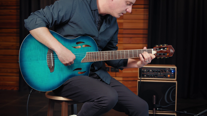 Full Size Guitar Solid Okoume/ Flamed Maple Blue video