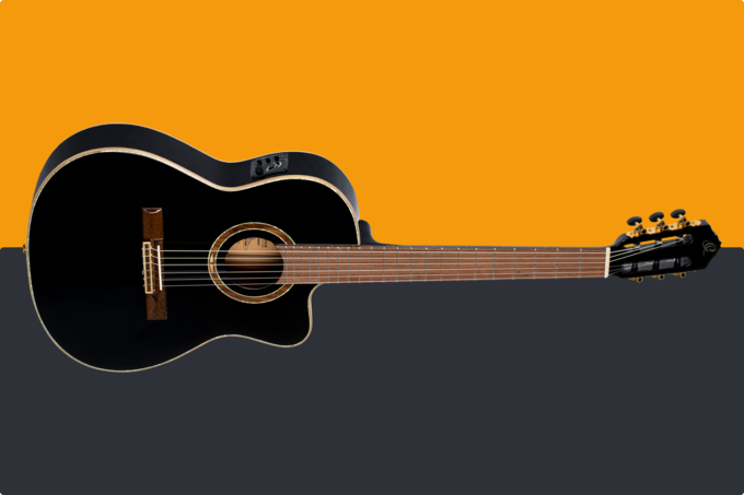 Right Ortega Guitars Bonfire Series 6 String Acoustic-Electric Guitar RGL5CE